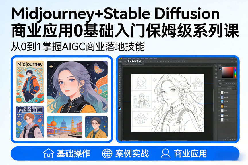 AIGC商业应用Midjourney+Stable Diffusion教程,0基础入门保姆级系列课网创吧-网创项目资源站-副业项目-创业项目-搞钱项目网创吧