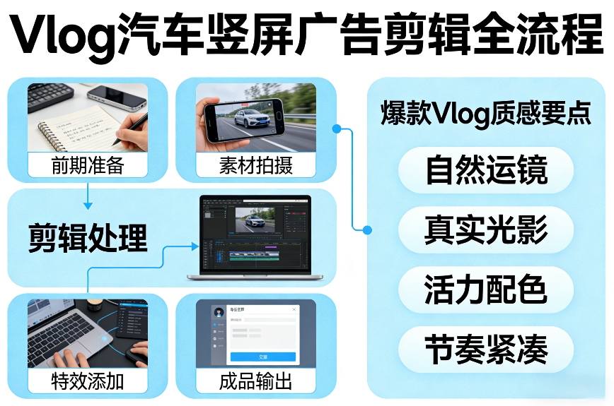 Vlog感觉汽车竖屏广告剪辑脚本全流程，拿捏爆款Vlog质感网创吧-网创项目资源站-副业项目-创业项目-搞钱项目网创吧