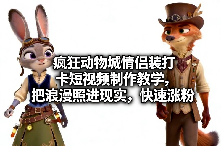 疯狂动物城情侣装打卡短视频制作教学，把浪漫照进现实，快速涨粉网创吧-网创项目资源站-副业项目-创业项目-搞钱项目网创吧