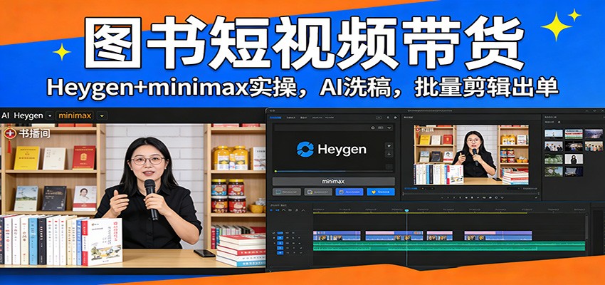 图书短视频带货：Heygen+minimax实操，AI洗稿 ，批量剪辑出单网创吧-网创项目资源站-副业项目-创业项目-搞钱项目网创吧