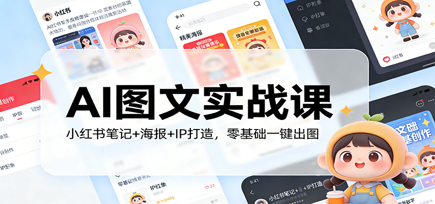 AI图文实战课：小红书笔记+海报+IP打造，零基础一键出图网创吧-网创项目资源站-副业项目-创业项目-搞钱项目网创吧