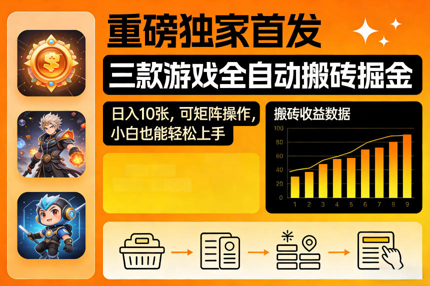 重磅独家首发，三款游戏全自动搬砖掘金，日入10张，可矩阵操作，小白也能轻松上手【揭秘】网创吧-网创项目资源站-副业项目-创业项目-搞钱项目网创吧