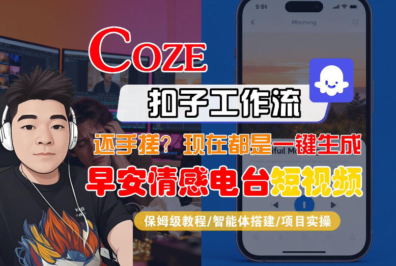 【Coze工作流搭建实操教程】【coze】早安情感电台日签视频还在手动做？用扣子工作流自动生成，省时90%网创吧-网创项目资源站-副业项目-创业项目-搞钱项目网创吧