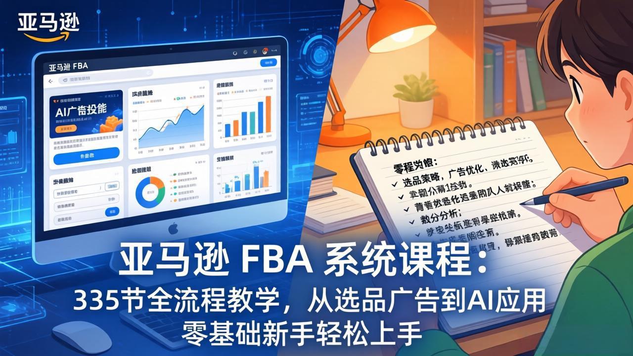 (17744期)亚马逊 FBA 系统课程(更新26年3月)335节全流程教学,从选品广告到AI应用,零基础新手轻松上手网创吧-网创项目资源站-副业项目-创业项目-搞钱项目网创吧