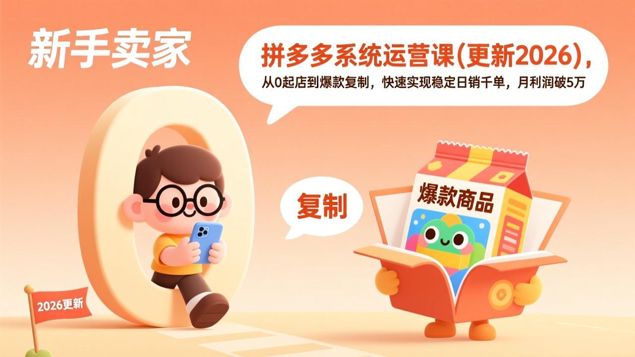 （17807期）拼多多系统运营课(更新3月)，从0起店到爆款复制，快速实现稳定日销千单，月利润破5万网创吧-网创项目资源站-副业项目-创业项目-搞钱项目网创吧