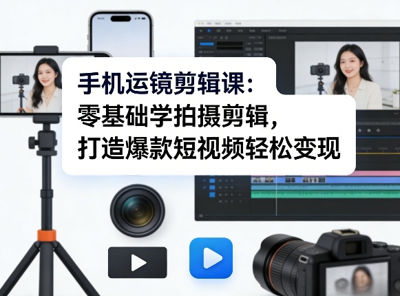 手机运镜剪辑课：零基础学拍摄剪辑，打造爆款短视频轻松变现网创吧-网创项目资源站-副业项目-创业项目-搞钱项目网创吧