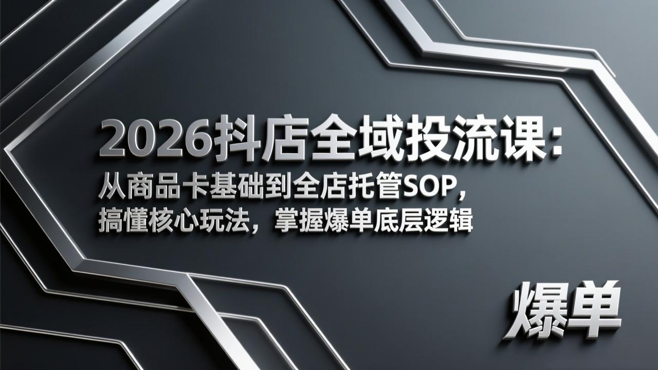 （17569期）2026抖店全域投流课：从商品卡基础到全店托管SOP，搞懂核心玩法，掌握爆单底层逻辑网创吧-网创项目资源站-副业项目-创业项目-搞钱项目网创吧