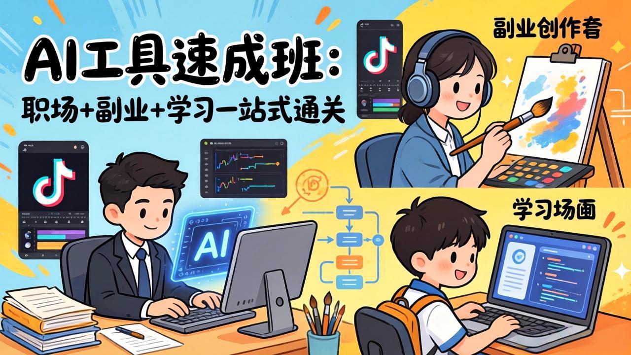 （17650期）AI工具速成班：职场+副业+学习一站式通关，20+爆款类型+剪映技巧+抖音算法，0基础快速上手网创吧-网创项目资源站-副业项目-创业项目-搞钱项目网创吧