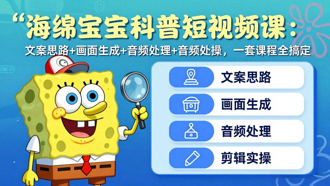 （17756期）海绵宝宝科普短视频课：文案思路+画面生成+音频处理+剪辑实操，一套课程全搞定网创吧-网创项目资源站-副业项目-创业项目-搞钱项目网创吧