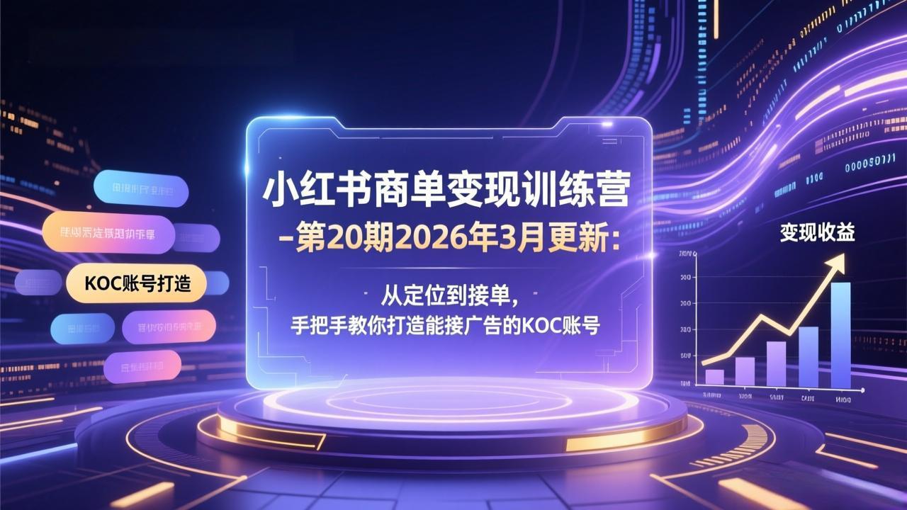 （17590期）小红书商单变现训练营-第20期26年3月更新：从定位到接单，手把手教你打造能接广告的KOC账号网创吧-网创项目资源站-副业项目-创业项目-搞钱项目网创吧