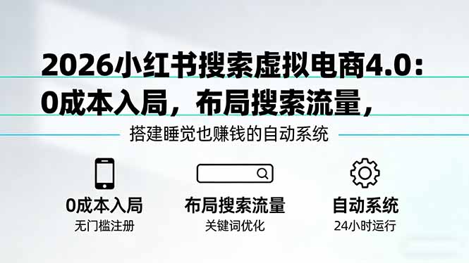 （17659期）2026小红书搜索虚拟电商4.0：0成本入局，布局搜索流量，搭建睡觉也赚钱的自动系统网创吧-网创项目资源站-副业项目-创业项目-搞钱项目网创吧