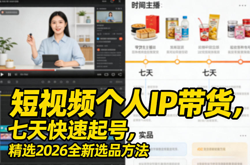 短视频个人IP带货,七天快速起号,精选2026全新选品方法网创吧-网创项目资源站-副业项目-创业项目-搞钱项目网创吧
