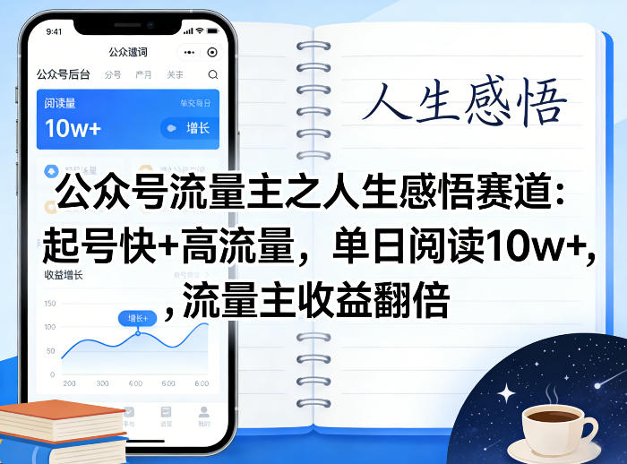 公众号流量主之人生感悟赛道，起号快+高流量，单日阅读10w+，流量主收益翻倍网创吧-网创项目资源站-副业项目-创业项目-搞钱项目网创吧
