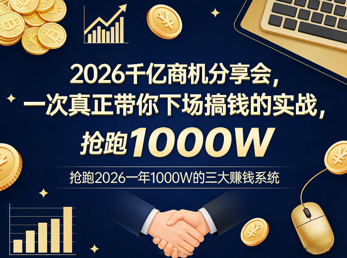 2026千亿商机分享会,一次真正带你下场搞钱的实战,抢跑2026一年1000W的三大賺钱系统网创吧-网创项目资源站-副业项目-创业项目-搞钱项目网创吧