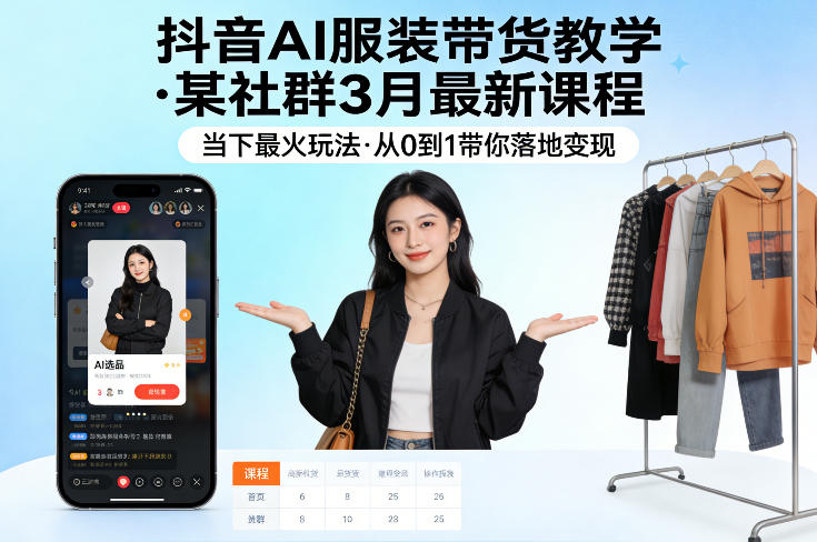 抖音AI服装带货教学,某社群3月最新课程,当下最火玩法,从0到1带你落地变现网创吧-网创项目资源站-副业项目-创业项目-搞钱项目网创吧