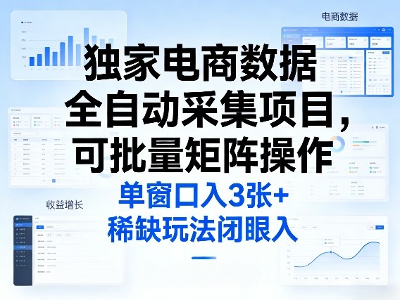 独家电商数据全自动采集项目，可批量矩阵操作，单窗口日入3张+，稀缺玩法闭眼入【揭秘】网创吧-网创项目资源站-副业项目-创业项目-搞钱项目网创吧
