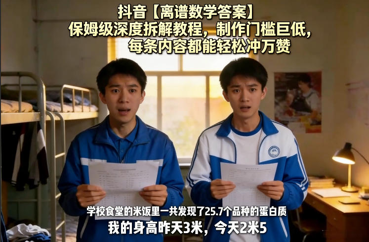 抖音【离谱数学答案】保姆级深度拆解教程，制作门槛巨低，每条内容都能轻松冲万赞，附详细步骤网创吧-网创项目资源站-副业项目-创业项目-搞钱项目网创吧