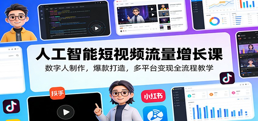 人工智能短视频流量增长课：数字人制作，爆款打造，多平台变现全流程教学网创吧-网创项目资源站-副业项目-创业项目-搞钱项目网创吧