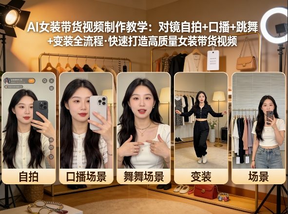 AI女装带货视频制作教学，对镜自拍、口播、跳舞、变装全流程，快速打造高质量女装带货视频网创吧-网创项目资源站-副业项目-创业项目-搞钱项目网创吧