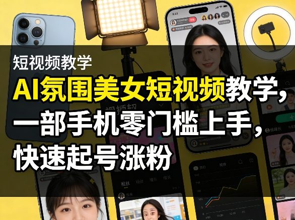 AI氛围美女短视频教学，一部手机零门槛上手，快速起号涨粉网创吧-网创项目资源站-副业项目-创业项目-搞钱项目网创吧