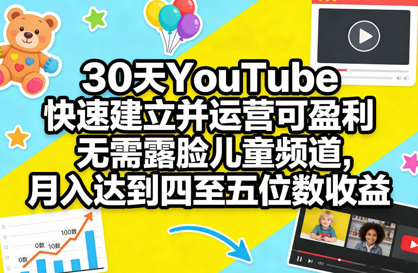 30天YouTube快速建立并运营可盈利无需露脸儿童频道，月入达到四至五位数收益网创吧-网创项目资源站-副业项目-创业项目-搞钱项目网创吧
