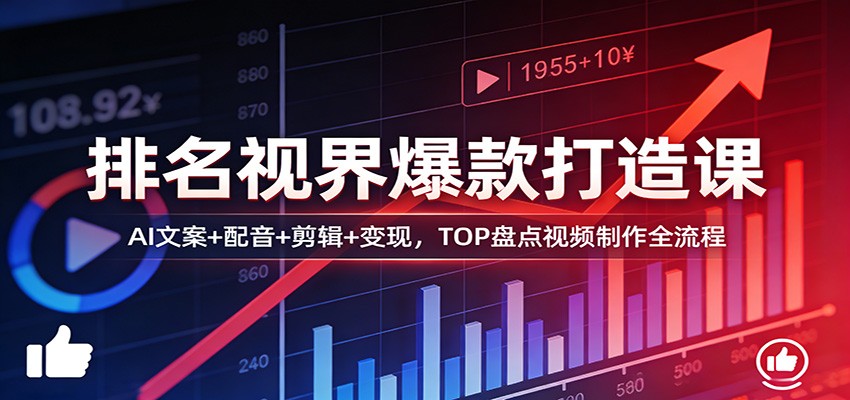 排名视界爆款打造课:AI文案+配音+剪辑+变现,TOP盘点视频制作全流程网创吧-网创项目资源站-副业项目-创业项目-搞钱项目网创吧