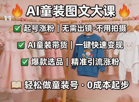 AI童装图文剪辑，某社群童装图文大课，起号涨粉、AI童装带货、爆款选品，无需出镜和拍摄网创吧-网创项目资源站-副业项目-创业项目-搞钱项目网创吧