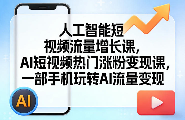 人工智能短视频流量增长课，AI短视频热门涨粉变现课，一部手机玩转AI流量变现网创吧-网创项目资源站-副业项目-创业项目-搞钱项目网创吧