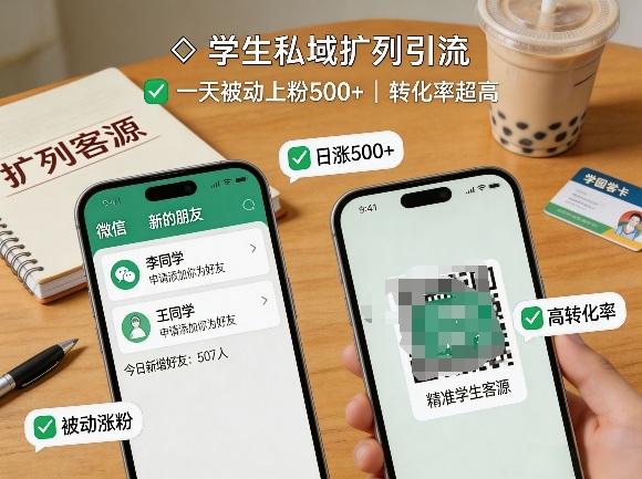 学生私域扩列引流，一天被动上粉500+，转化率超高网创吧-网创项目资源站-副业项目-创业项目-搞钱项目网创吧