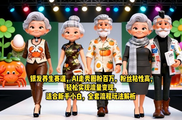银发养生赛道，AI走秀圈粉百万，粉丝粘性高，轻松实现流量变现，适合新手小白，全套流程玩法解析网创吧-网创项目资源站-副业项目-创业项目-搞钱项目网创吧