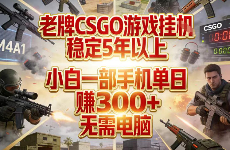 老牌CSGO游戏挂G，稳定5年以上，小白一部手机单日賺3张+，无需电脑【揭秘】网创吧-网创项目资源站-副业项目-创业项目-搞钱项目网创吧